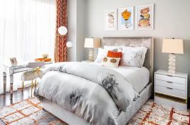 Gorgeous custom upholstered bed with storage drawers and square tufted headboard by Bespoke by Luigi Gentile. Interiors: Rona Landman. Photography: Robert Granof