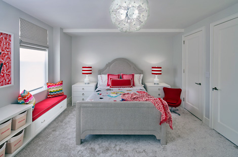 Contemporary custom Baruch upholstered headboard for children's bedroom. 
Interiors: Gale Sitomer Design. Upholstery: Bespoke by Luigi Gentile. Photography: Alex Kroke