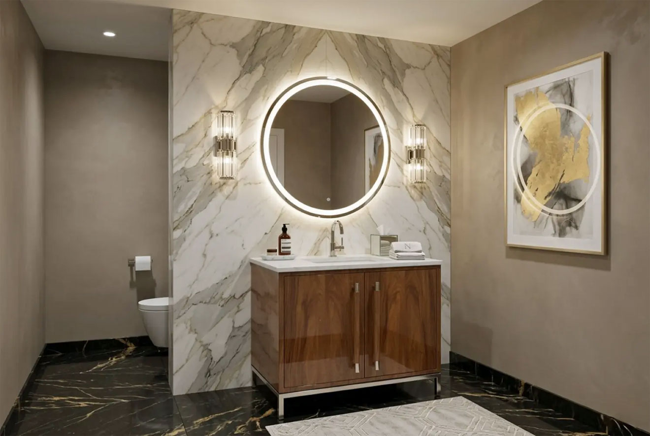 Our Naomi bathroom vanity in a luxury uptown bathroom