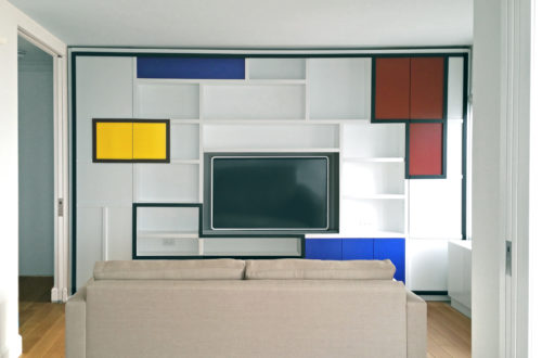 Custom sofa and entertainment system inspired by Piet Mondrian by Bespoke by Luigi Gentile