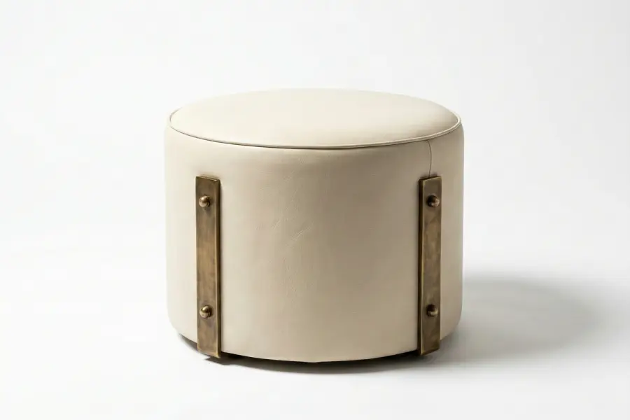 Aurelius Ottoman - Aurelius Bespoke Leather Ottoman with Brass