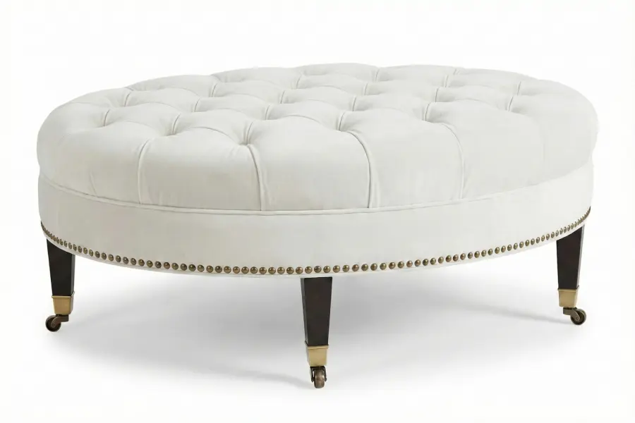 English Oval Ottoman - English Bespoke Oval Tufted Ottoman