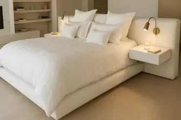 Our Portland bed free-standing in this large modern bedroom on the Hudson river. Lovely place to relax and enjoy the amazing views. 