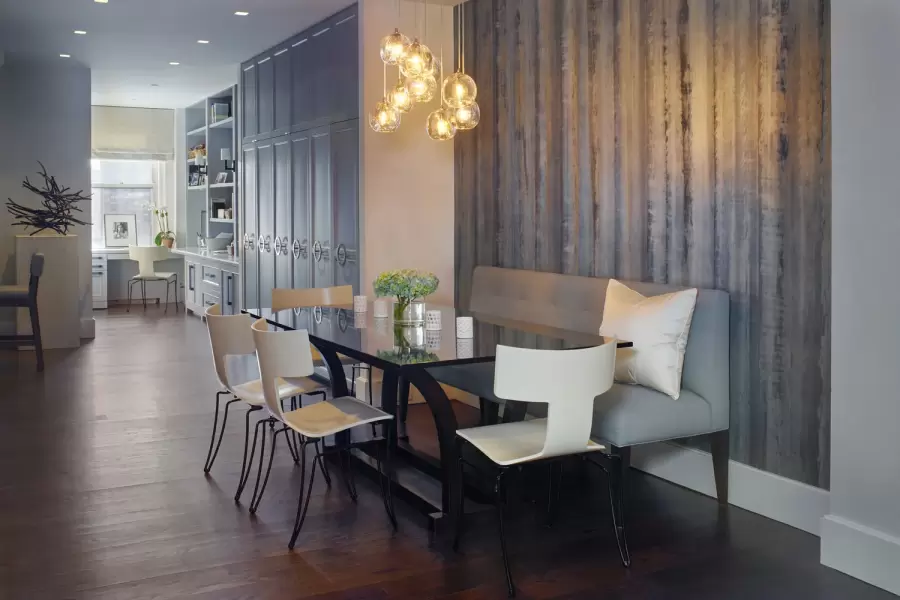 Our bespoke Hubert banquette is the perfect fit for this elegant dining experience. A space saver and a fantastically comfortable choice.