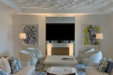 Glamour and Drama characterize this lovely space by Scott Salvator. Beautiful integration of our Bespoke swivel baily chairs and custom sectional