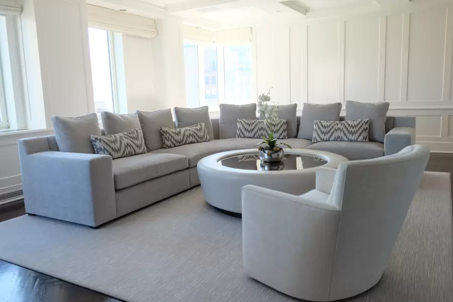 A fantastic interpretation of the Beekman sofa featuring a curved corner.