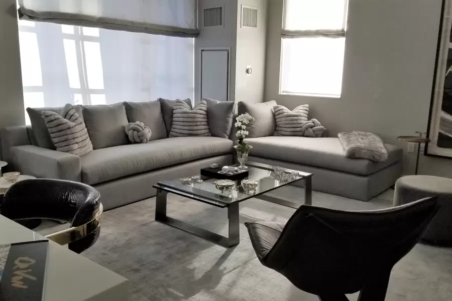 The Beekman sectional features sleek modern lines, plush seating and oversized cushions, offering luxurious comfort and understated elegance