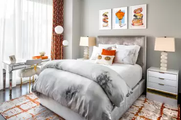 Rona Landman created a wonderful bedroom for a young client. Fantastic use of our jefferson bed customized with nail heads and buttons.