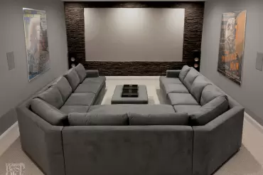 Our bespoke Beekman sectional as a testament of comfort and style in this home media room-theatre.