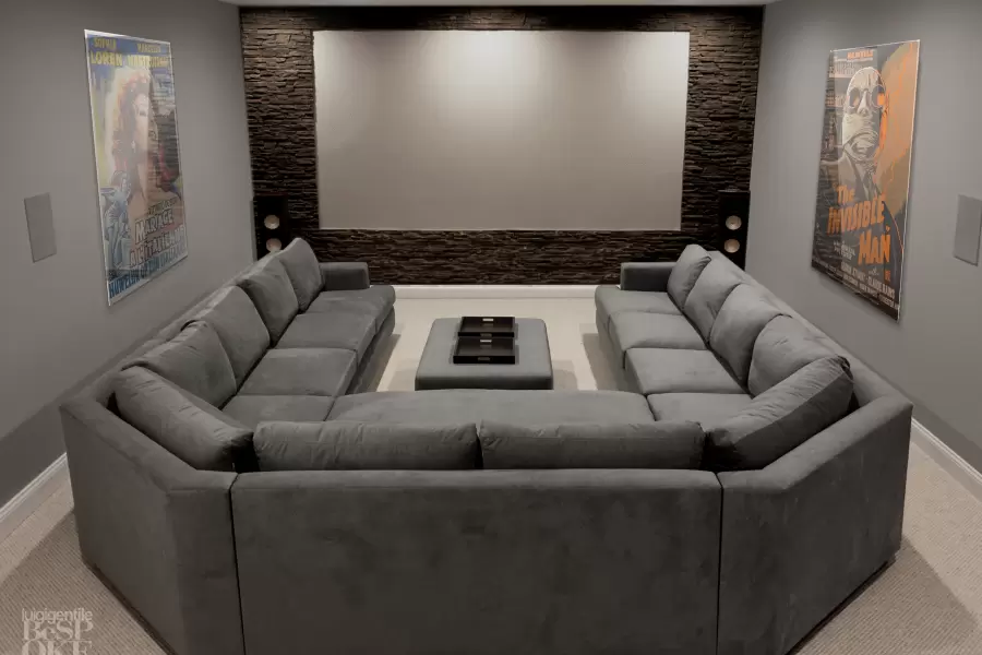 Our bespoke Beekman sectional as a testament of comfort and style in this home media room-theatre.