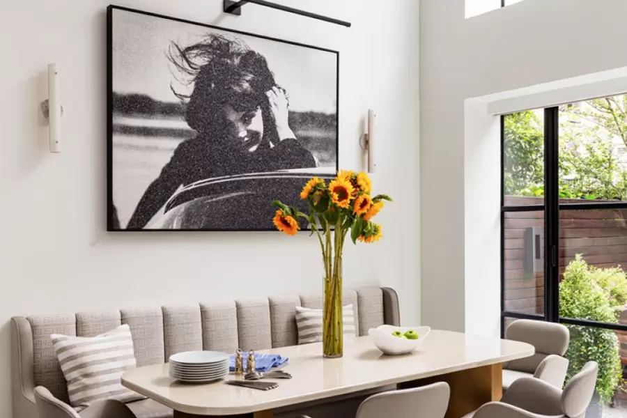 Unparalled dining comfort and exceptional space saving with our custom channeled back, dining banquette.