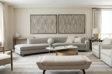 Our  Custom Sofa and bench in this serene Upper West Side livingroom by Gale Sitomer Design