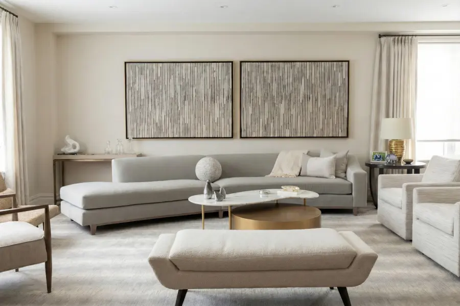 Our  Custom Sofa and bench in this serene Upper West Side livingroom by Gale Sitomer Design
