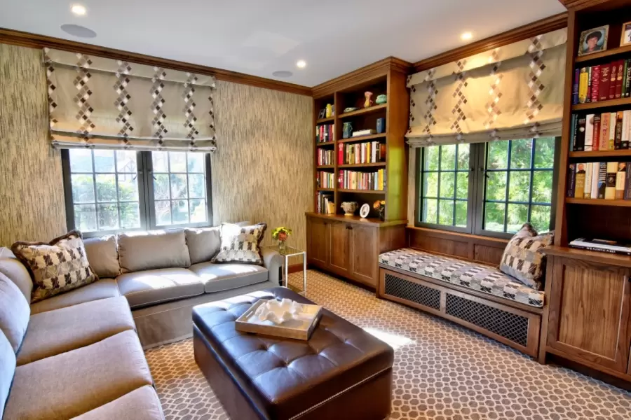 Our Albany ottoman and a custom sectional in a classicly designed library by SBG design. Simply lovely!