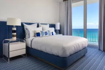 Another Masterpiece by Penny Drue Baird. Our wall to wall tiramisu bed by the see. Who would not want to wake up to such comfort and views!