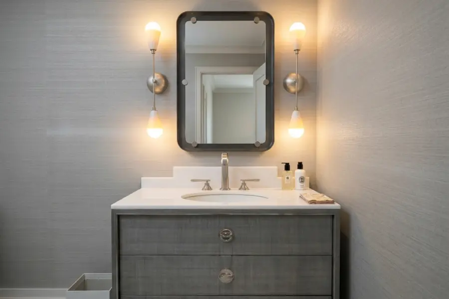 The Valmont bathroom vanity in Kim Tyler\'s powder room 