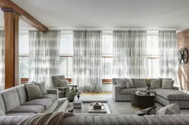 Our huge Whitehall custom sectional and a custom Maspeth chair, are essential parts of this dreamy downtown loft. Another great project by Penny Drue Baird.