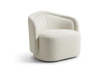 Modern club chair with elegant curves, a channel-tufted back, and hidden swivel base, offering bespoke style and comfort for refined interiors.