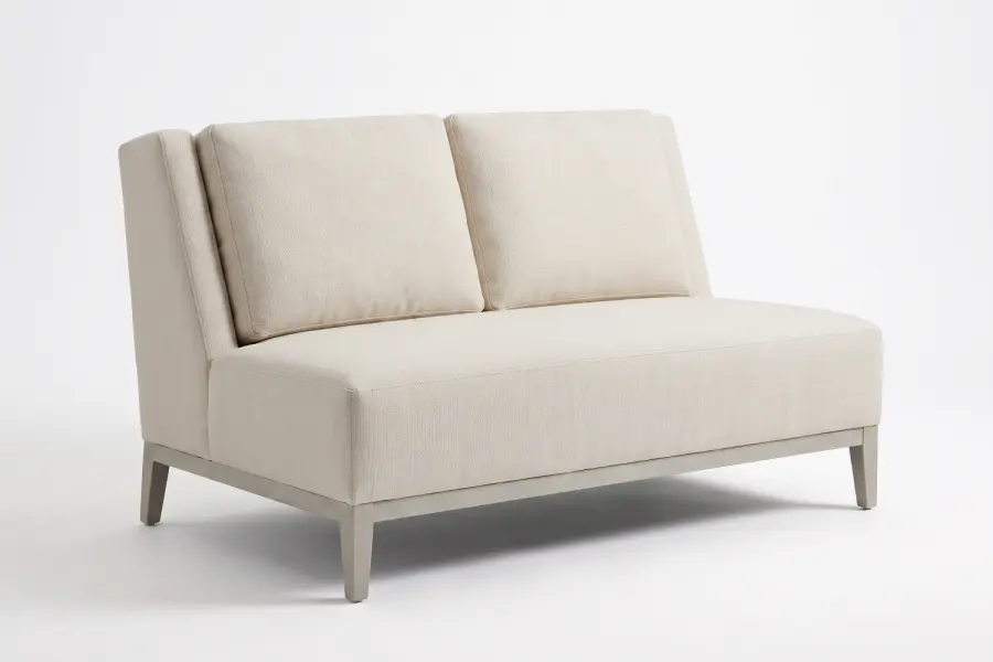 Winging It Loveseat - Custom tight seat loveseat with tapered wood legs and rail